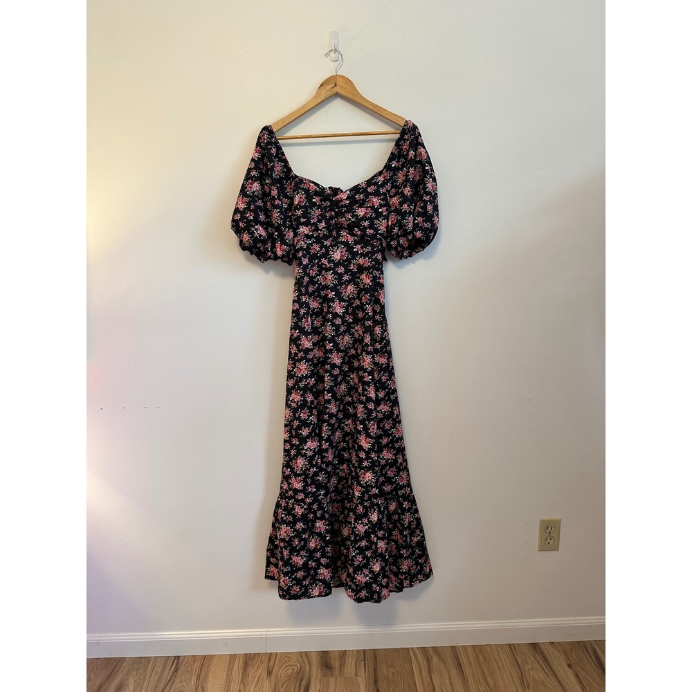 Tuckernuck Hyacinth House Floral Puff Sleeve Tie Back Maxi Dress | Size XS
